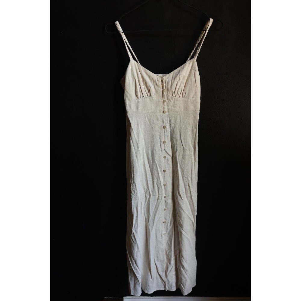 Monteau Button Down Maxi Dress Cream Linen Blend Minimalist Fairy Cottagecore